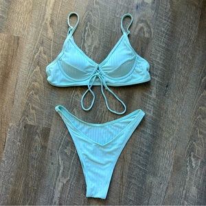 ribbed light blue bikini set